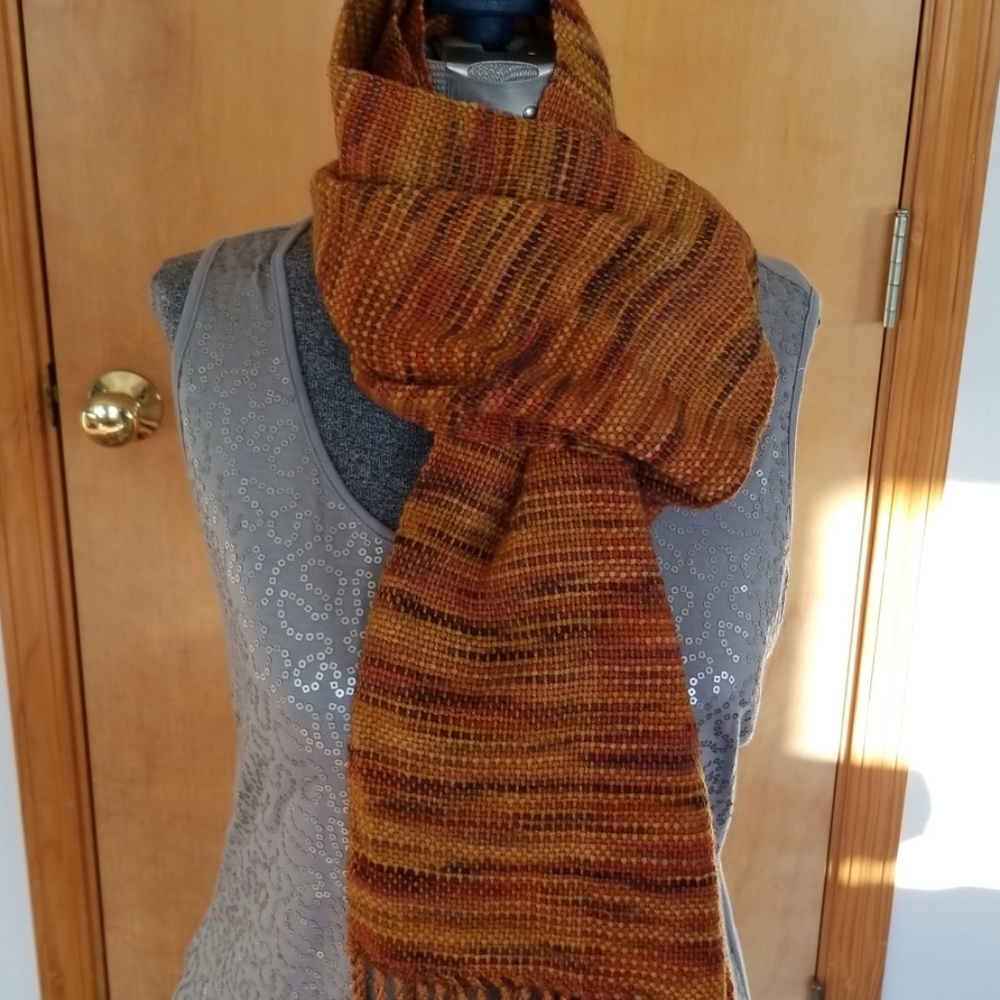 Hand woven wool scarf rust and brown